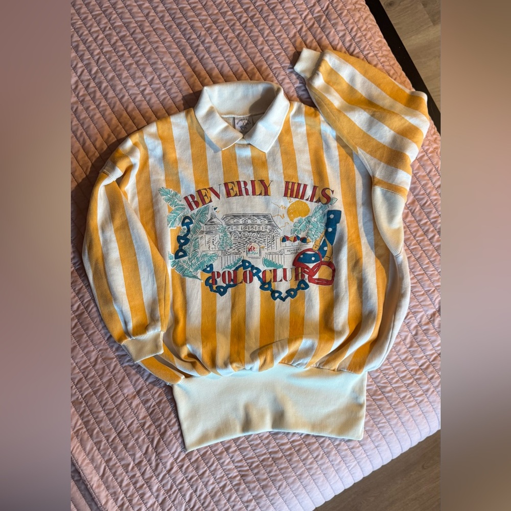 Vintage Beverly Hills Polo Club Yellow and White Striped Sweater